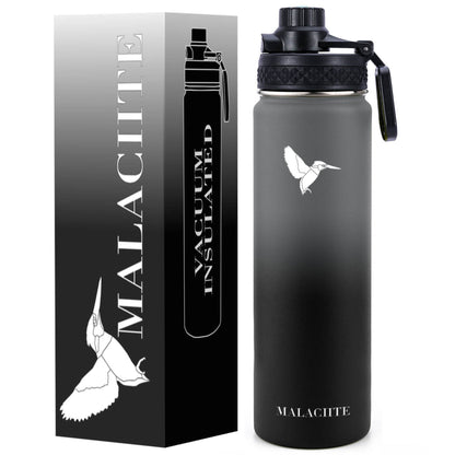 MALACIITE 22 oz Insulated Water Bottle (Gray) - Stainless Steel Water Bottles - Water Bottles for School - Metal Water Bottles - Thermos Kids Water Bottle for School - Thermos Water Bottle